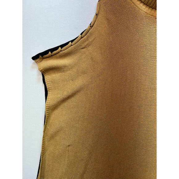 Chico's Women's Turtleneck Poncho Sweater Knit Stretch Size S/M Camel Black - Picture 7 of 11